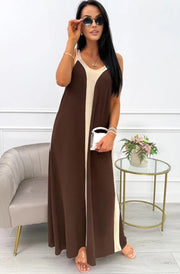 Fern Sleeveless Contrast Maxi Dress-Brown
