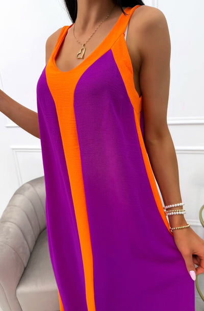 Fern Sleeveless Contrast Maxi Dress-Purple