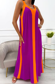 Fern Sleeveless Contrast Maxi Dress-Purple