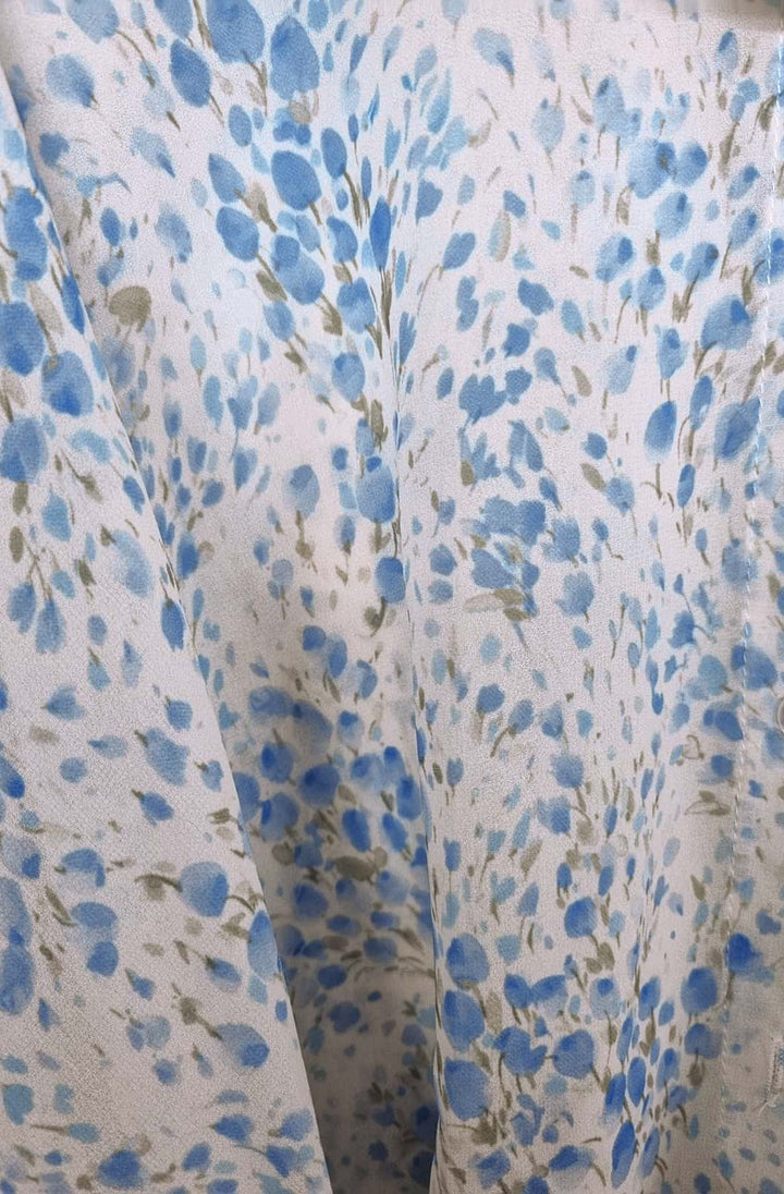 Fiorin Floral Tie-Front Oversized Poncho Style Blouse Top-Blue