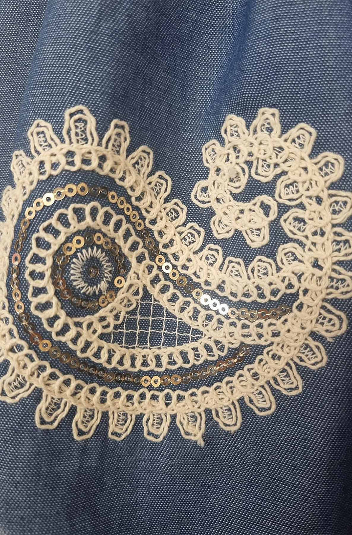 Glory Paisley Embroidered Belted Pocket Shorts-Blue