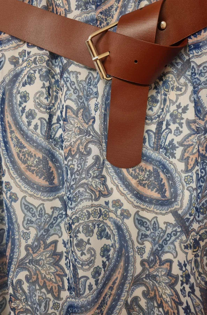 Harlene Paisley Elasticated Waist Midi Skirt-Blue