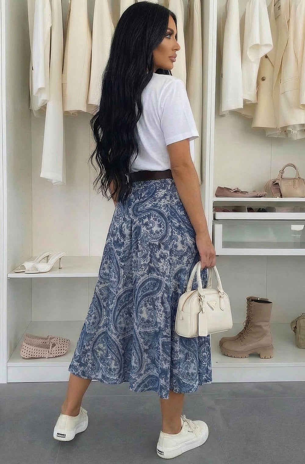 Harlene Paisley Elasticated Waist Midi Skirt - Blue