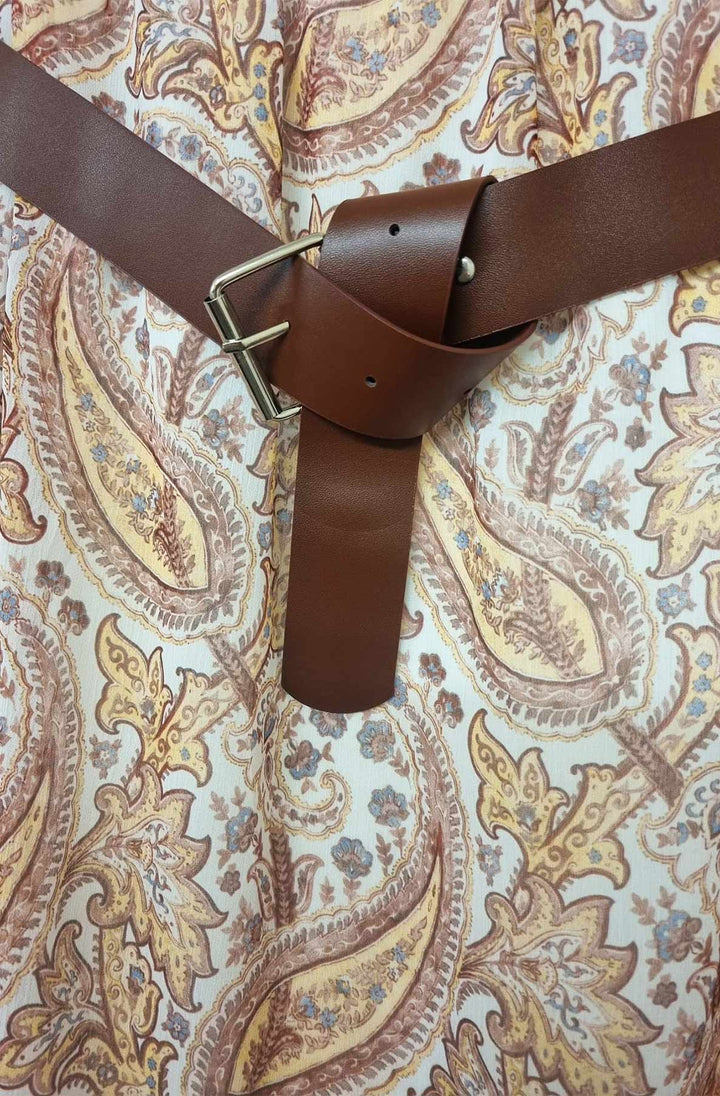 Harlene Paisley Elasticated Waist Midi Skirt-Brown