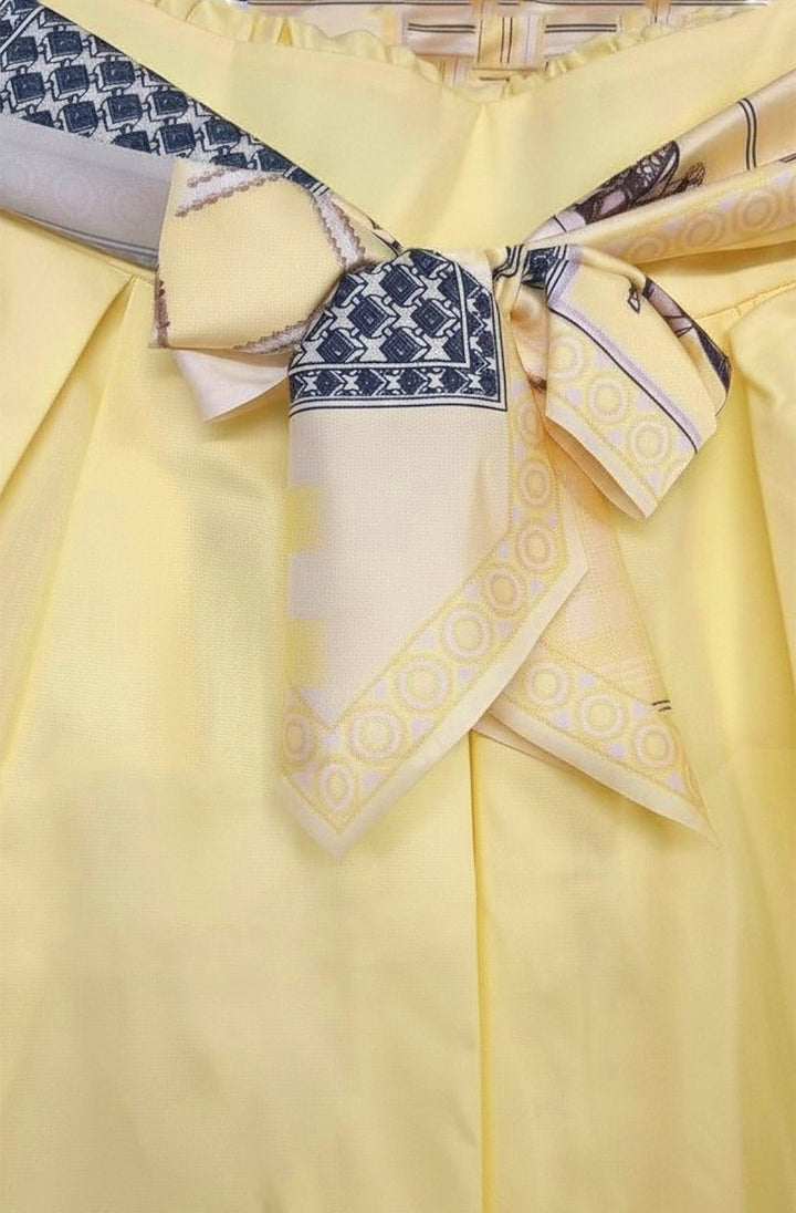 Henrieta Scarf Belt Pleated Pocket Midi Skirt-Yellow