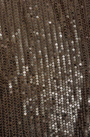 Iva Sequin Sleeves Frill Neckline Chiffon Shirt Blouse Top-Chocolate