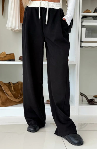 Ivy Contrast Wide Leg Trousers-Black