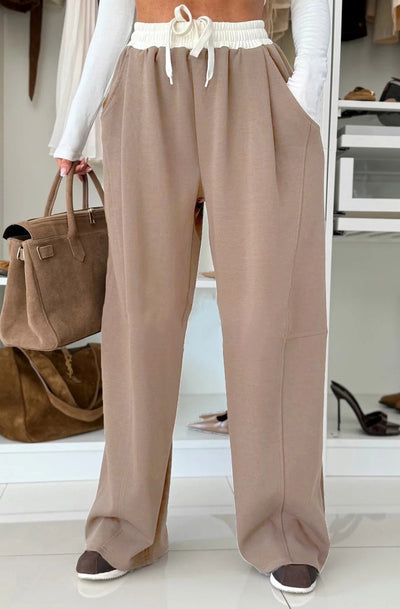 Ivy Contrast Wide Leg Trousers-Camel
