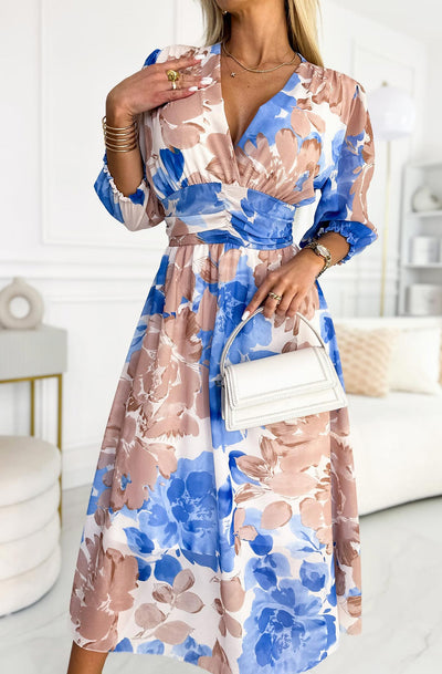 Jessica Chiffon Floral Maxi Dress-Blue