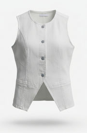 Julia Tailored Denim Sleeveless Button Front Waistcoat Vest-Ivory