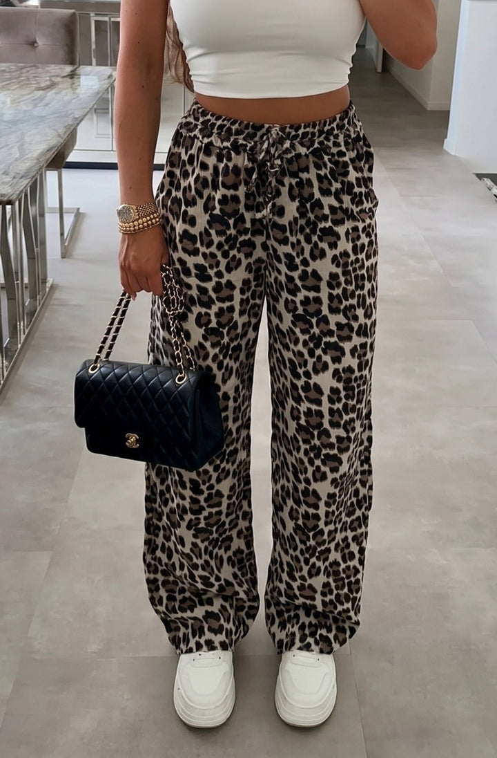 Julie Leopard Animal Cotton Gauze Style Pocket Trousers