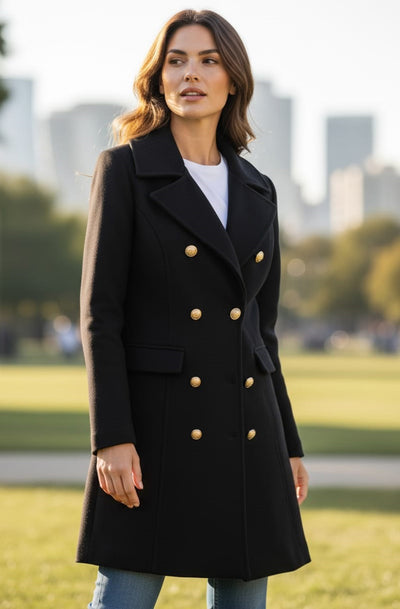 Juliette Military Longline Coat Jacket-Black