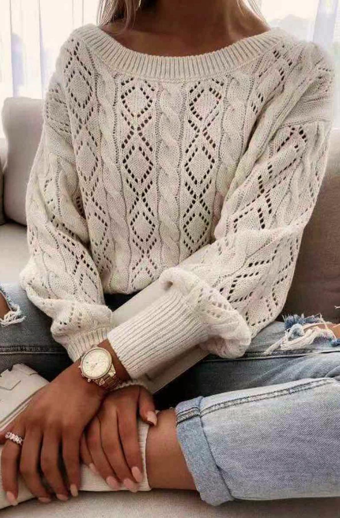 Shayna Chunky Knit Sweater Jumper-Stone