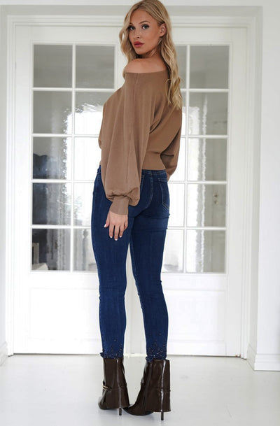 Kaia Batwing Style Light Knitted Jumper Sweater Top-Brown