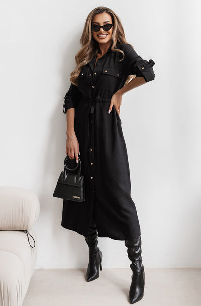 Kala Midaxi Shirt Dress-Black