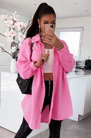 Kasia Oversized Cotton Gauze Style Shirt Dress Top-Pink