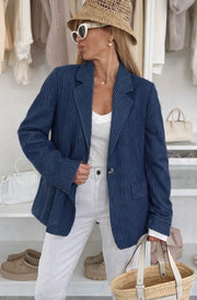 Kaylie Lightweight Pinstripe Oversized Blazer-Navy