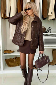 Kiara Padded Pocket Jacket-Brown
