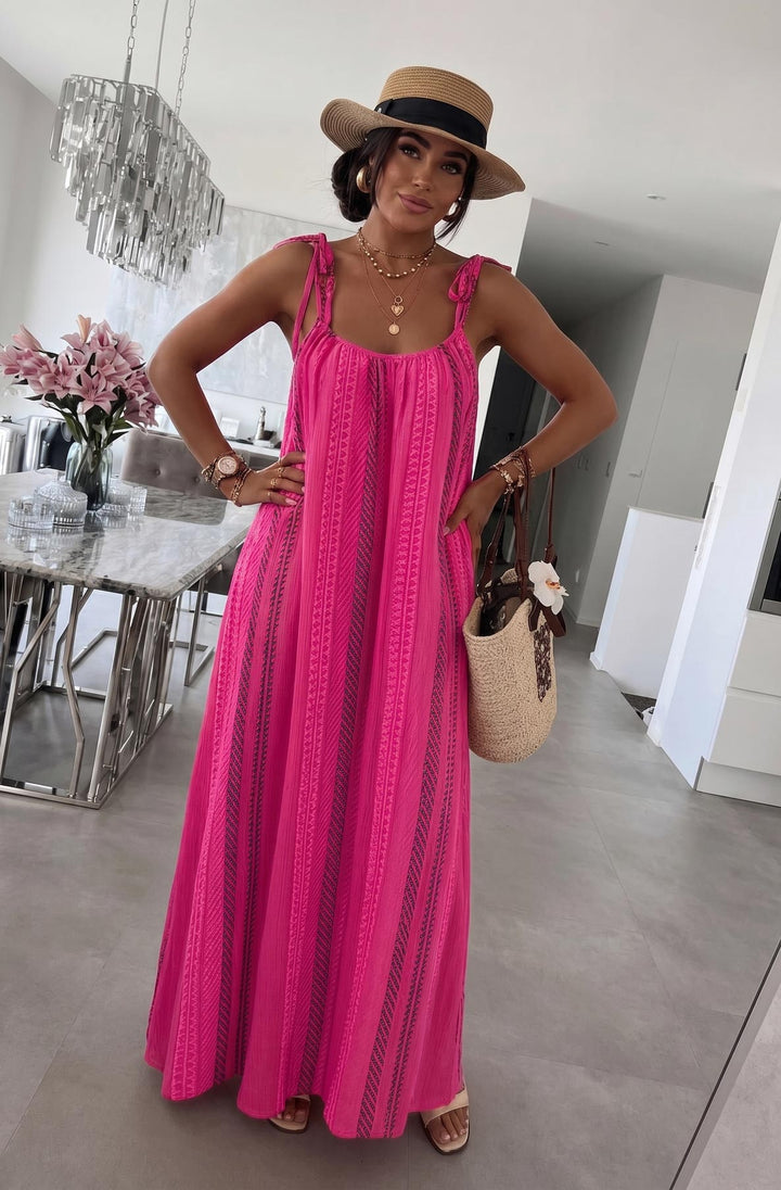 Kimberly Cotton Gauze Style Tie-Up Aztec Print Maxi Dress