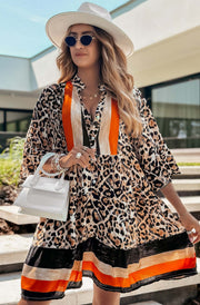 Kira Oversized Abstract Floral Tunic Dress-Brown