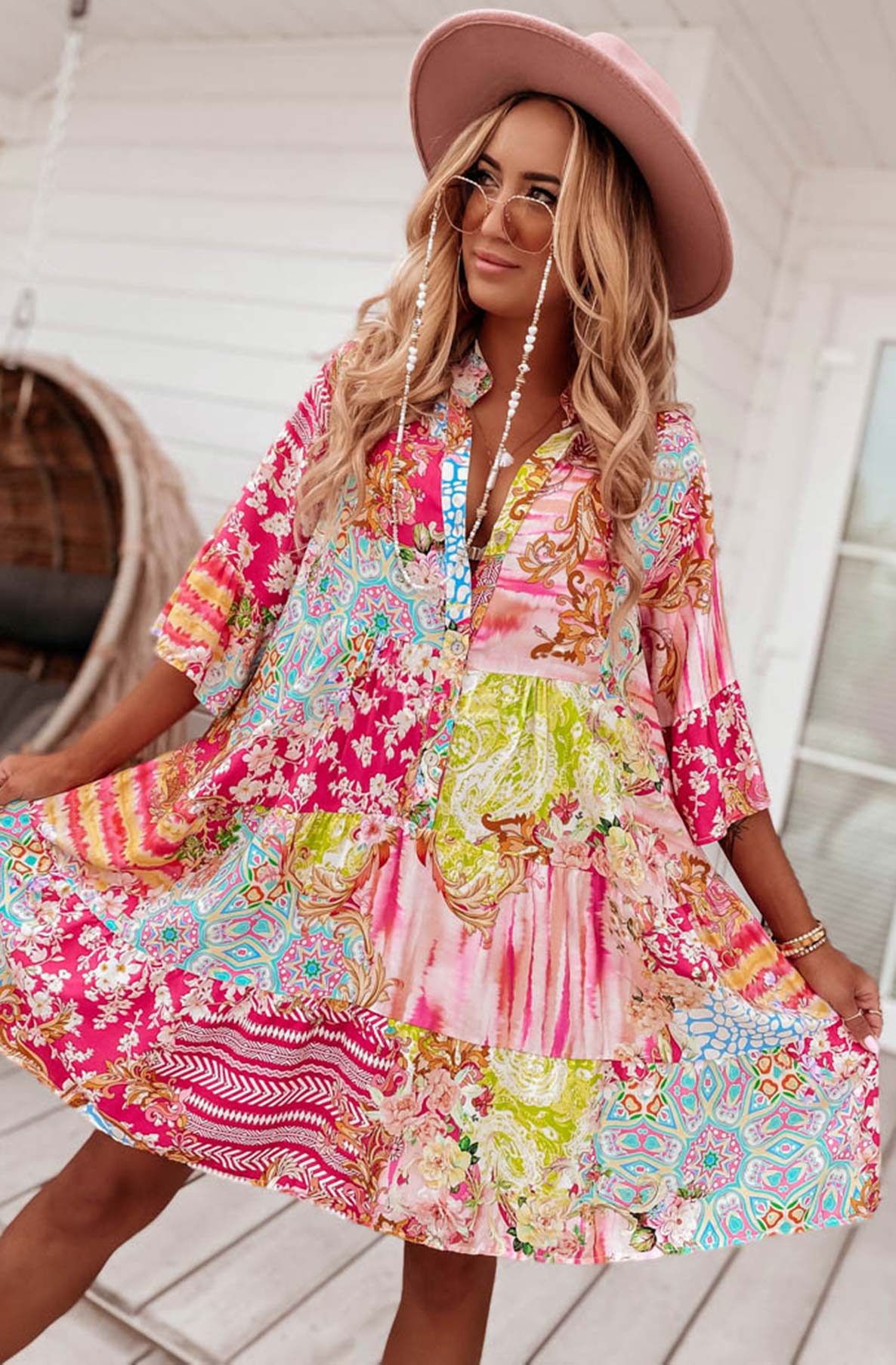 Kira Oversized Abstract Floral Tunic Dress-Multi