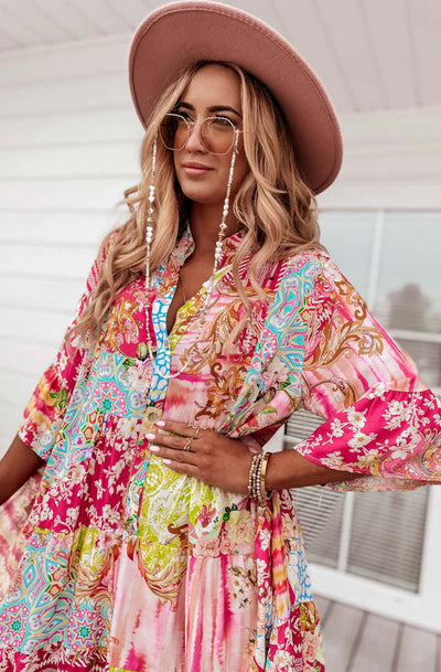 Kira Oversized Abstract Floral Tunic Dress-Multi