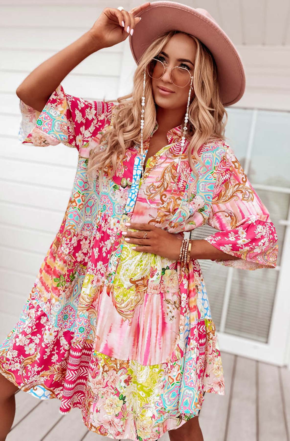 Kira Oversized Abstract Floral Tunic Dress-Multi