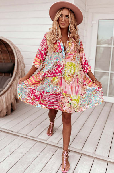 Kira Oversized Abstract Floral Tunic Dress-Multi