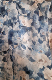 Klara Floral Tie-Neck Sheer Blouse Top-Blue