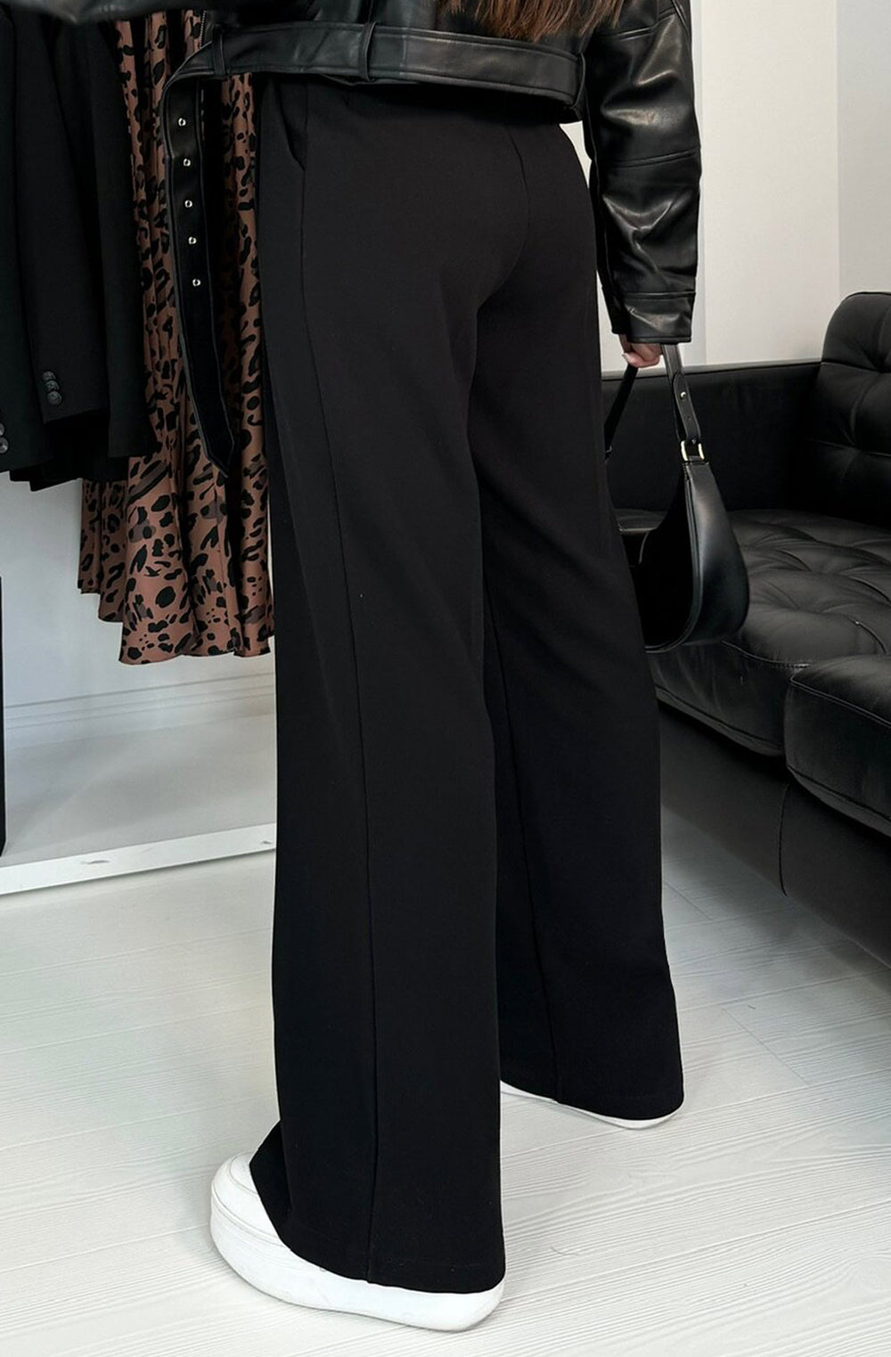 Kym Pocket Detail Wide Leg Trousers - Black