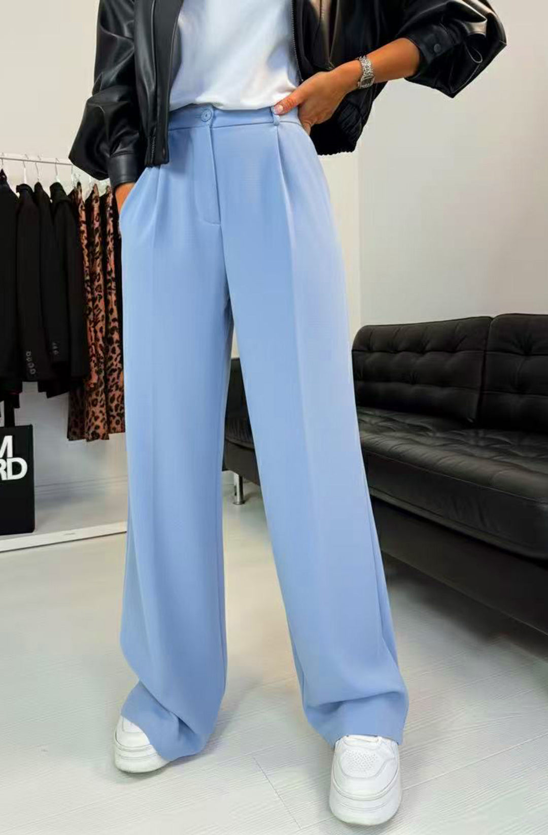 Kym Pocket Detail Wide Leg Trousers - Blue