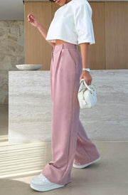 Kym Pocket Detail Wide Leg Trousers-Dusty Pink