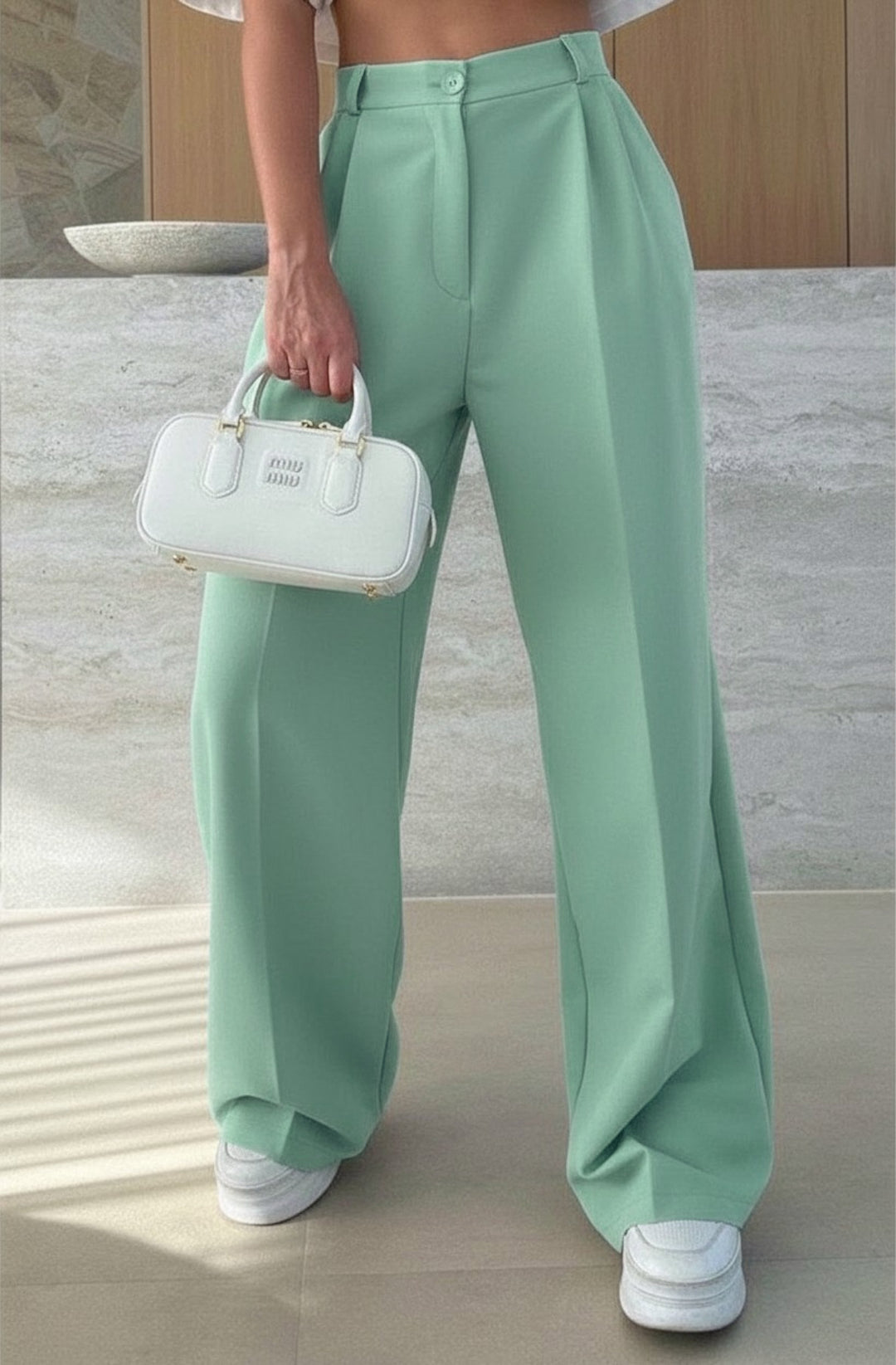 Kym Pocket Detail Wide Leg Trousers - Sage
