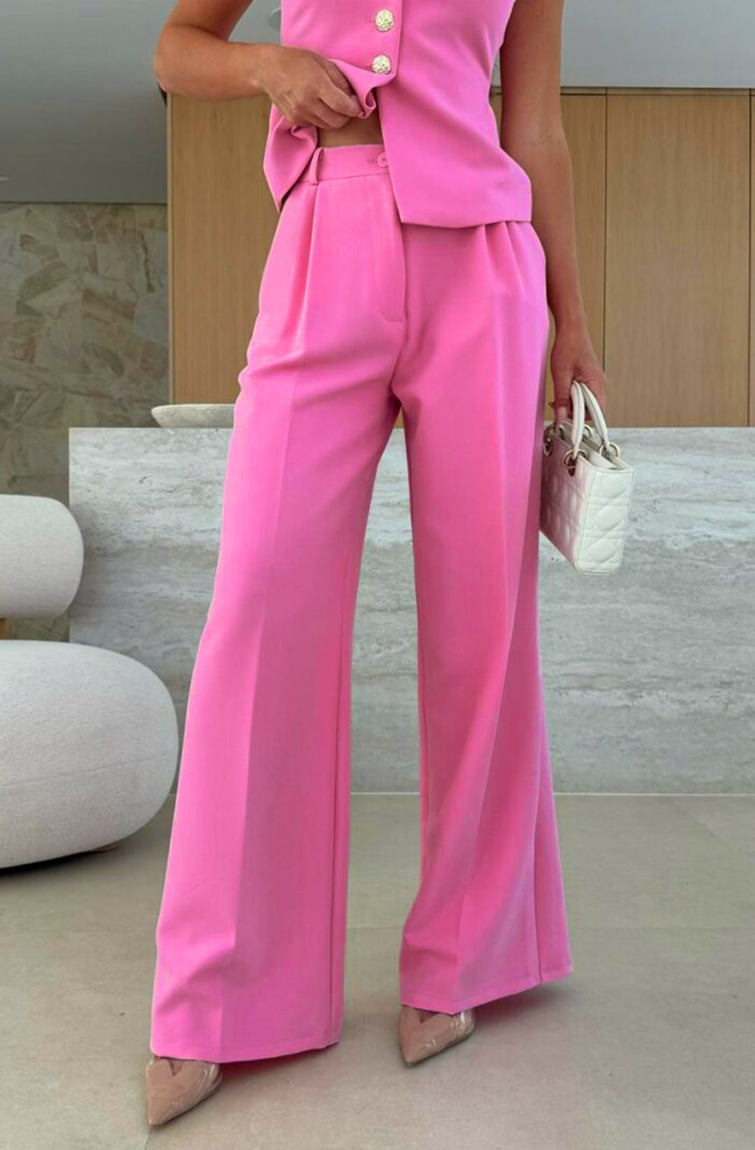 Kym Pocket Detail Wide Leg Trousers - Pink
