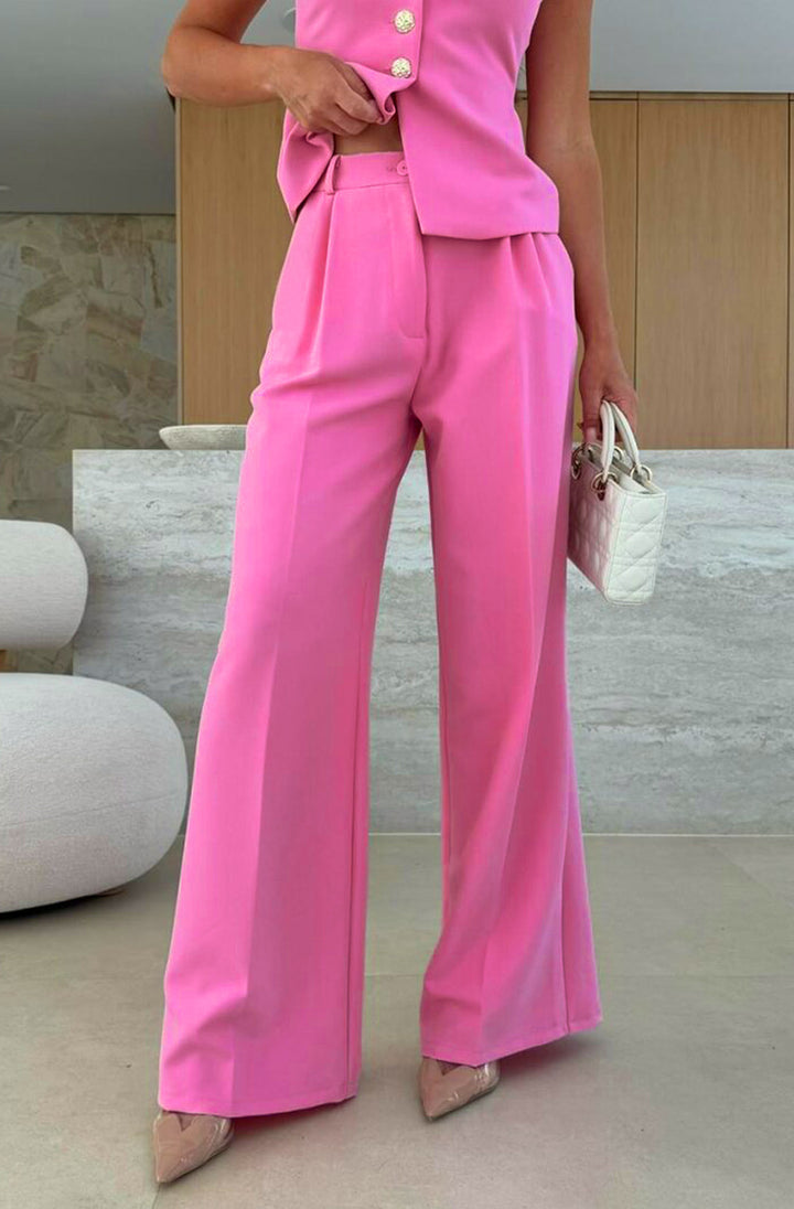 Kym Pocket Detail Wide Leg Trousers - Pink