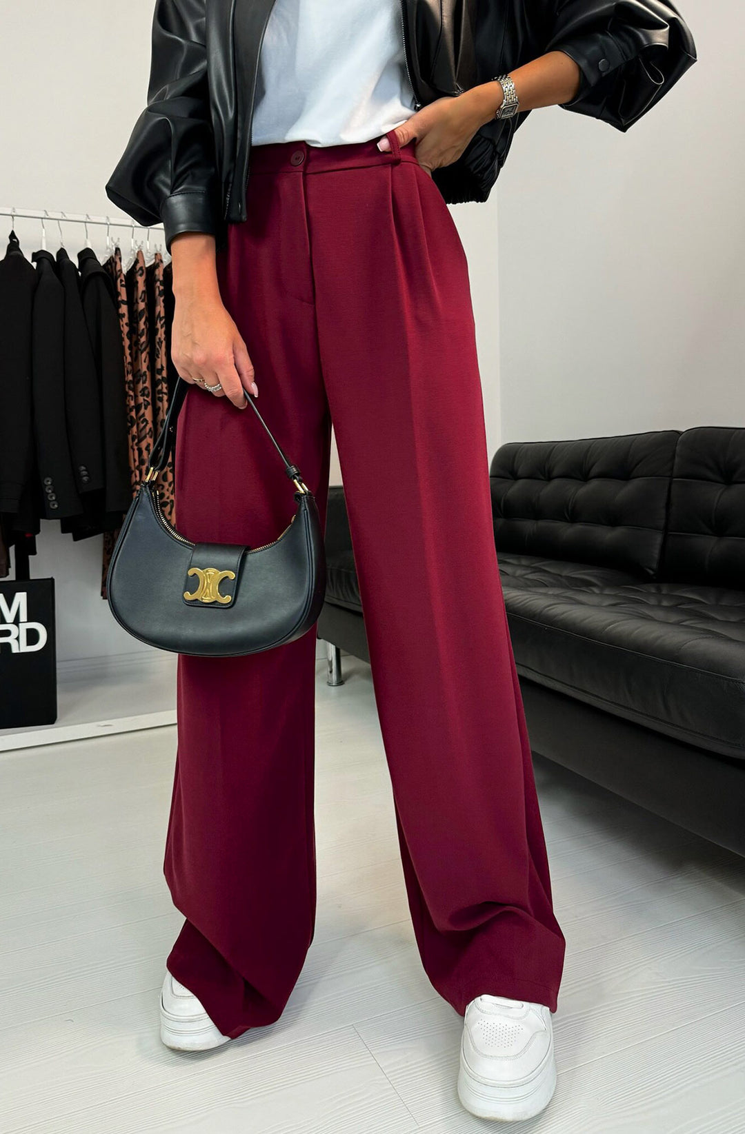 Kym Pocket Detail Wide Leg Trousers - Wine