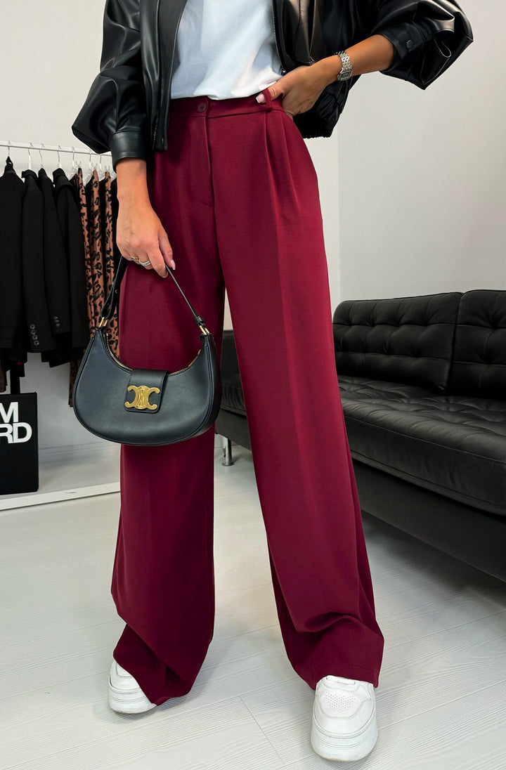 Kym Pocket Detail Wide Leg Trousers - Wine