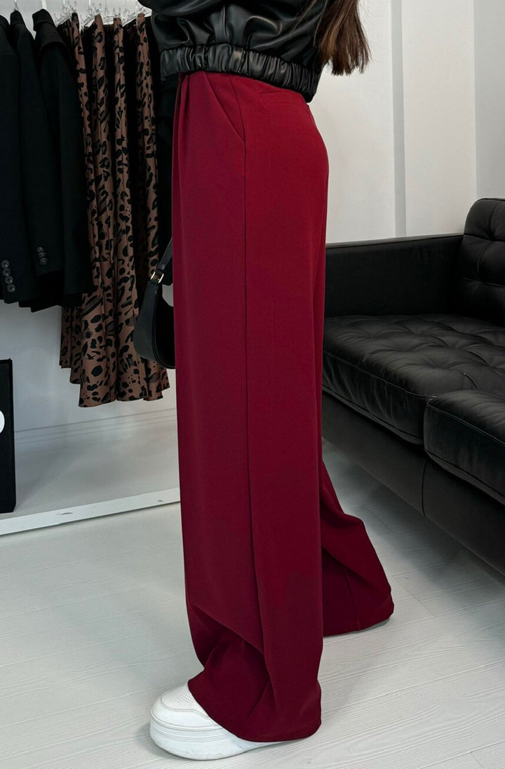 Kym Pocket Detail Wide Leg Trousers - Wine