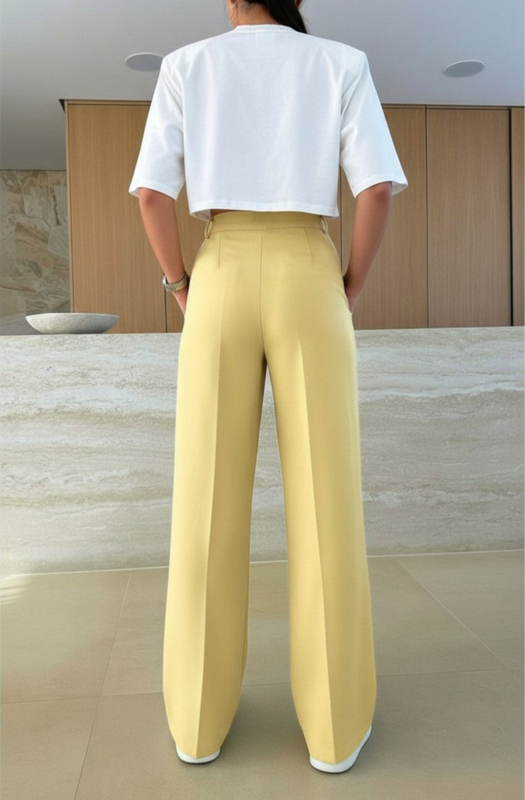 Kym Pocket Detail Wide Leg Trousers - Yellow
