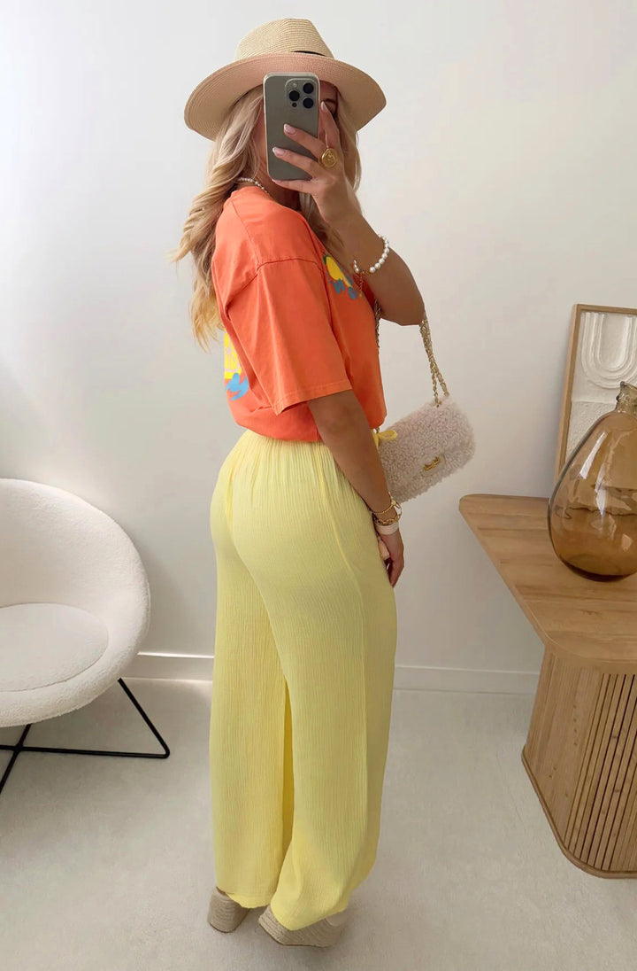 Lanie Wide Leg Cotton Gauze Style Trousers-Yellow