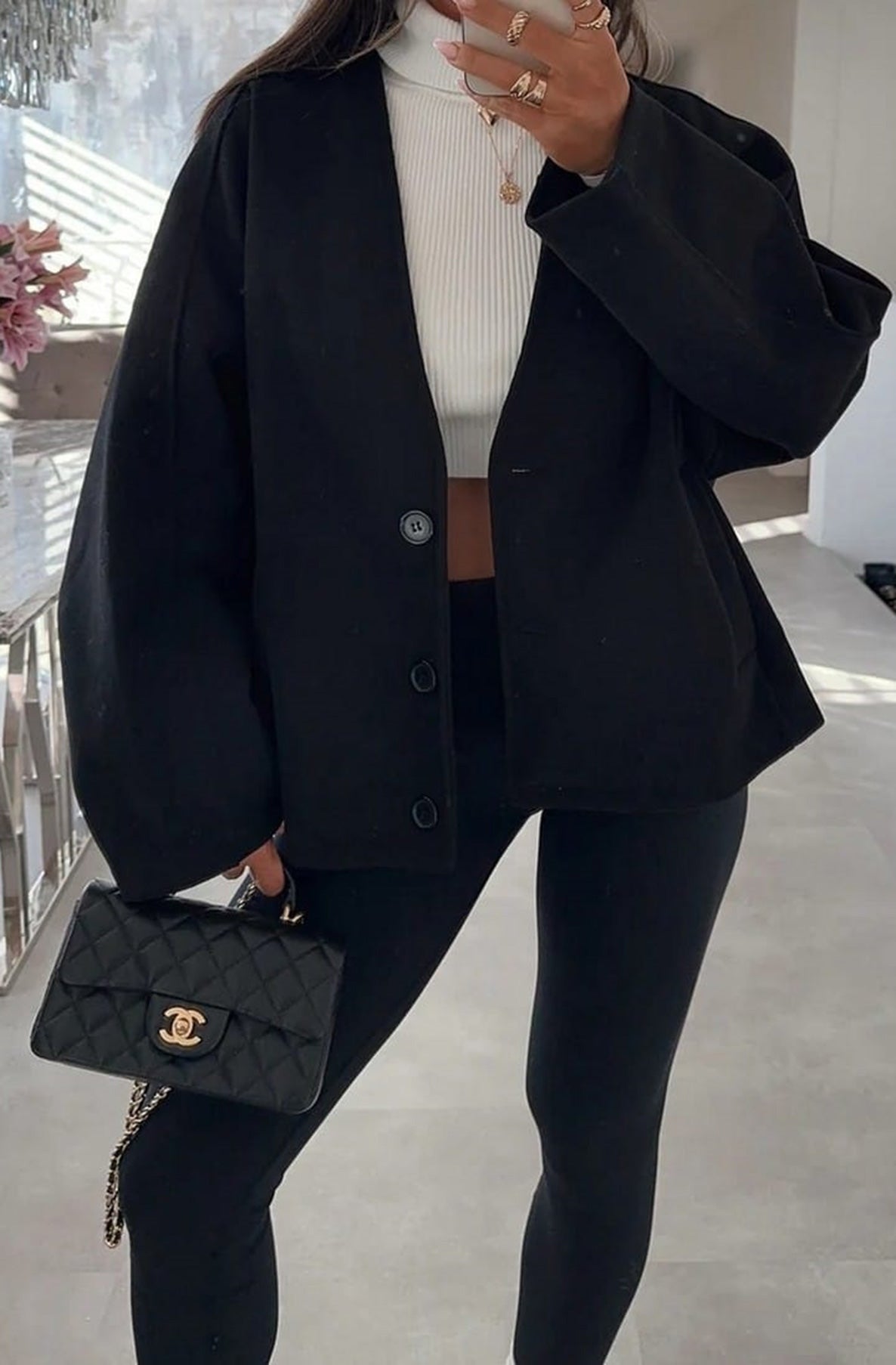 Larisha Collarless Pocket Detail Jacket-Black