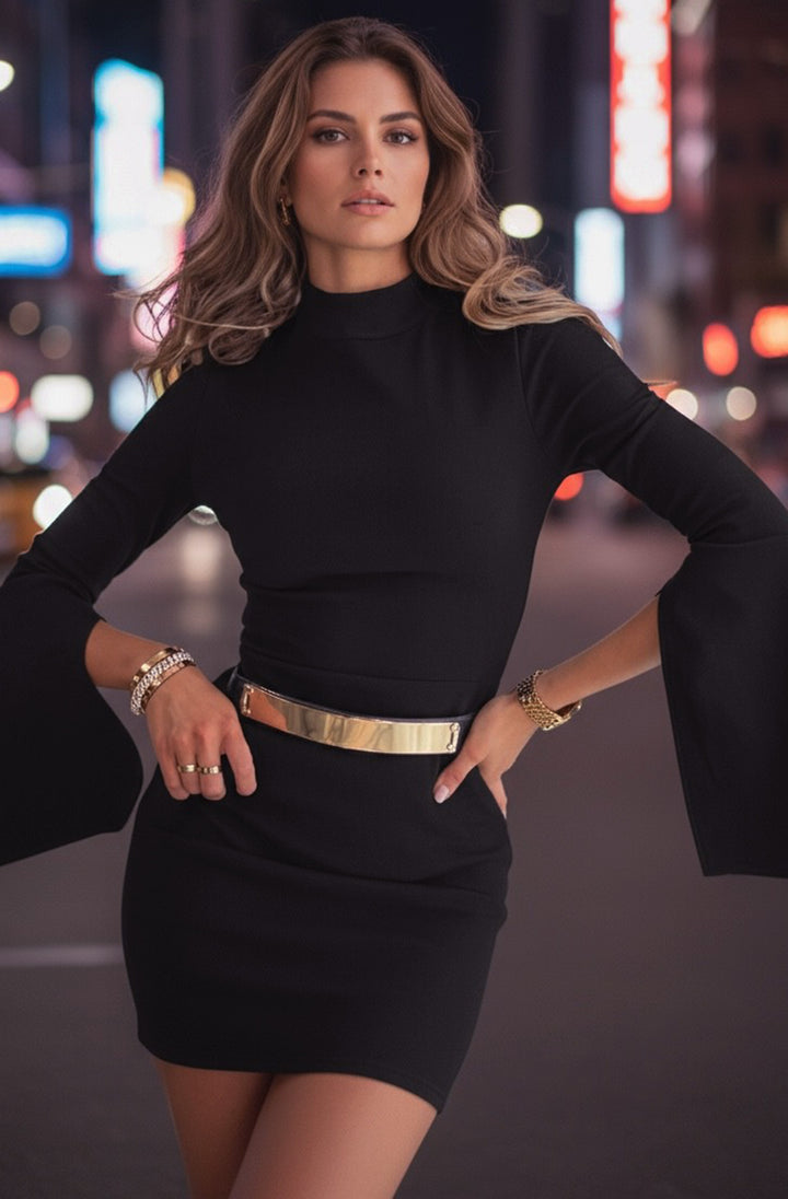 Layla Cut-Out Cape Sleeve Mini Dress - Black