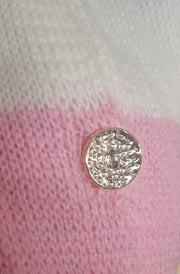 Leona Colour Block Striped Button Cardigan-Ivory