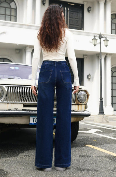 Lexa High Waisted Pocket Wide Leg Denim Jeans-Dark Blue
