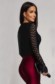 Lexi Sweetheart Corset Style Lace Blouse Top-Black