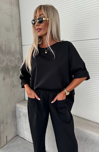 Liora Oversize Pocket Co-ord Set-Black