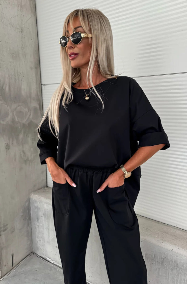 Liora Oversize Pocket Co-ord Set-Black