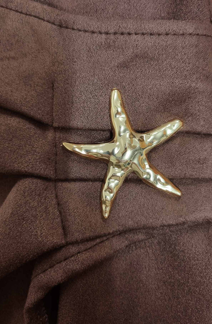 Livia Draped Suedette Split Midaxi Skirt-Chocolate