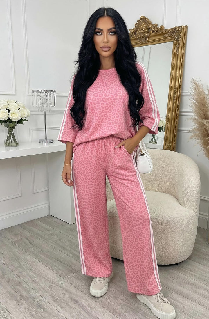 Luciana Leopard Print Two-Piece Lounge Co-Ord Set-Pink