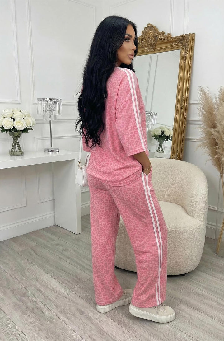 Luciana Leopard Print Two-Piece Lounge Co-Ord Set-Pink